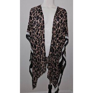 NWT Mixit Leopard Print Wrap Shawl ONE SIZE Semi-Sheer Open Front Black Brown